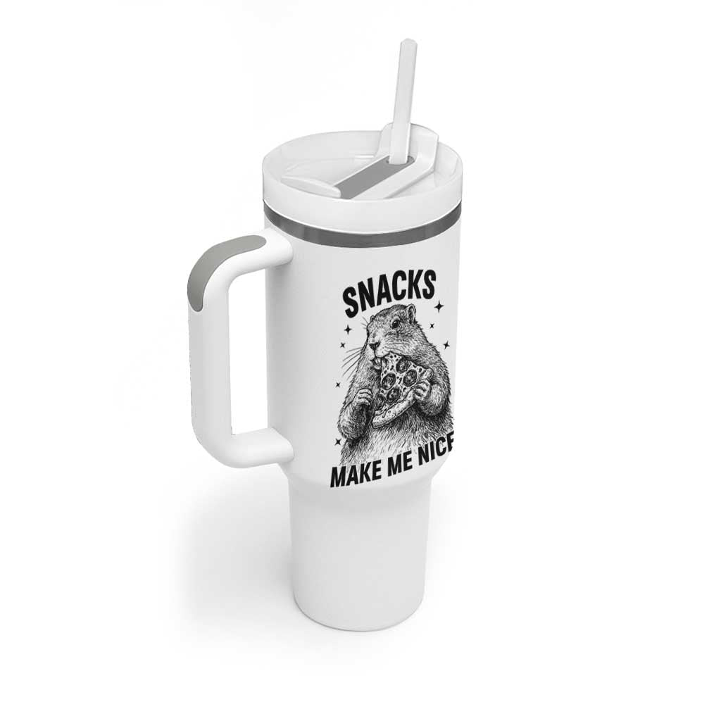 Funny Groundhog Eating Pizza Tumbler With Handle Snacks Make Me Nicer