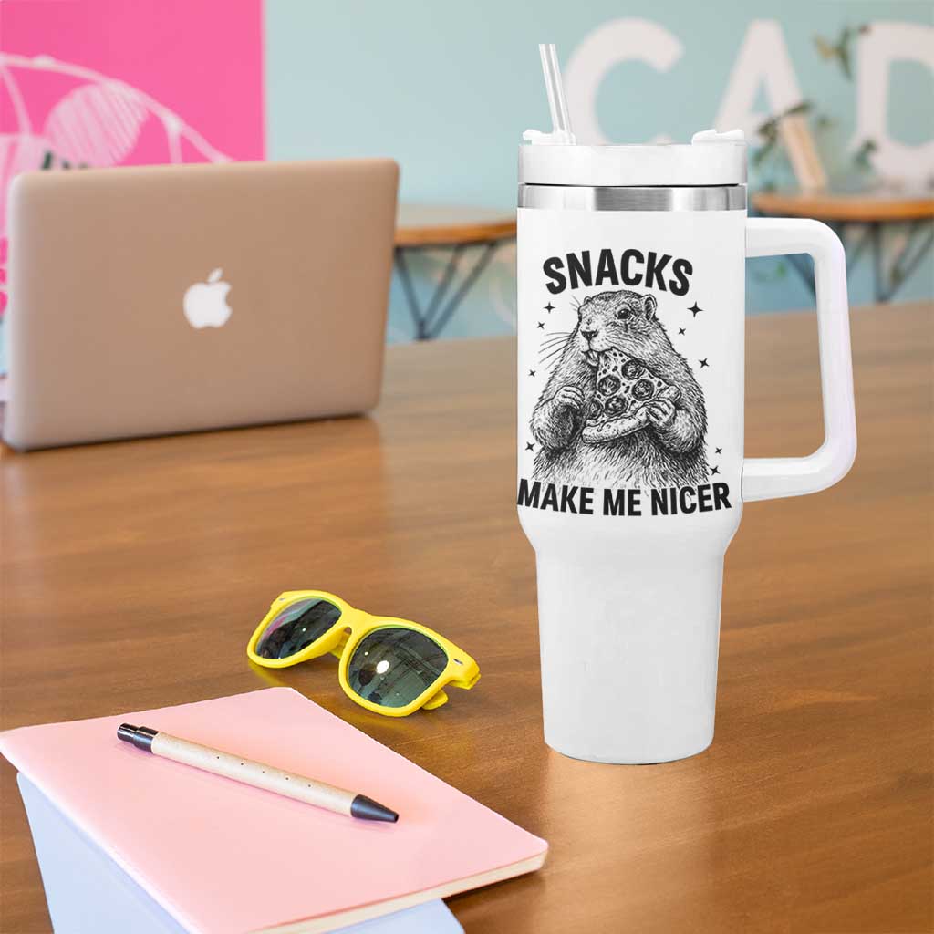 Funny Groundhog Eating Pizza Tumbler With Handle Snacks Make Me Nicer