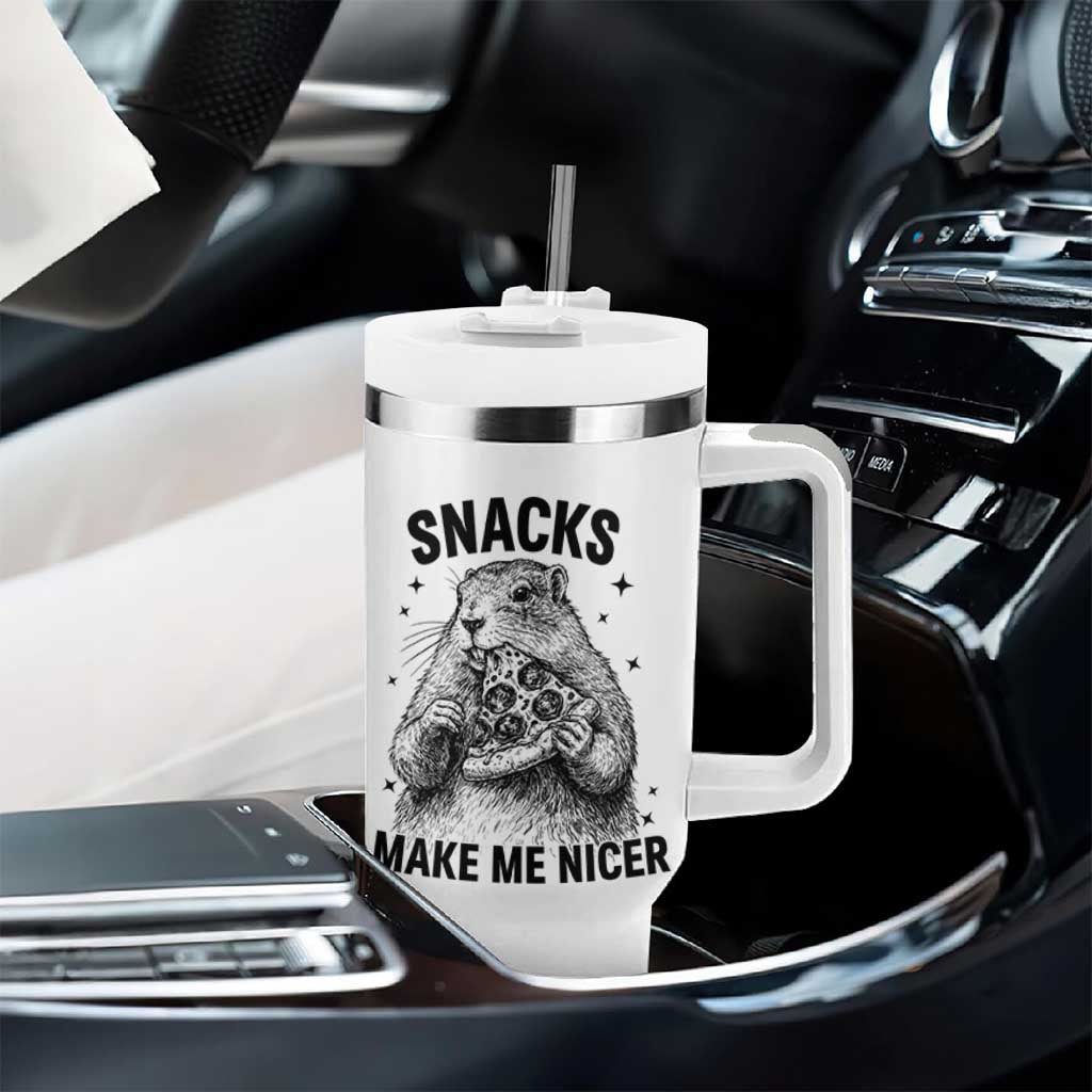 Funny Groundhog Eating Pizza Tumbler With Handle Snacks Make Me Nicer