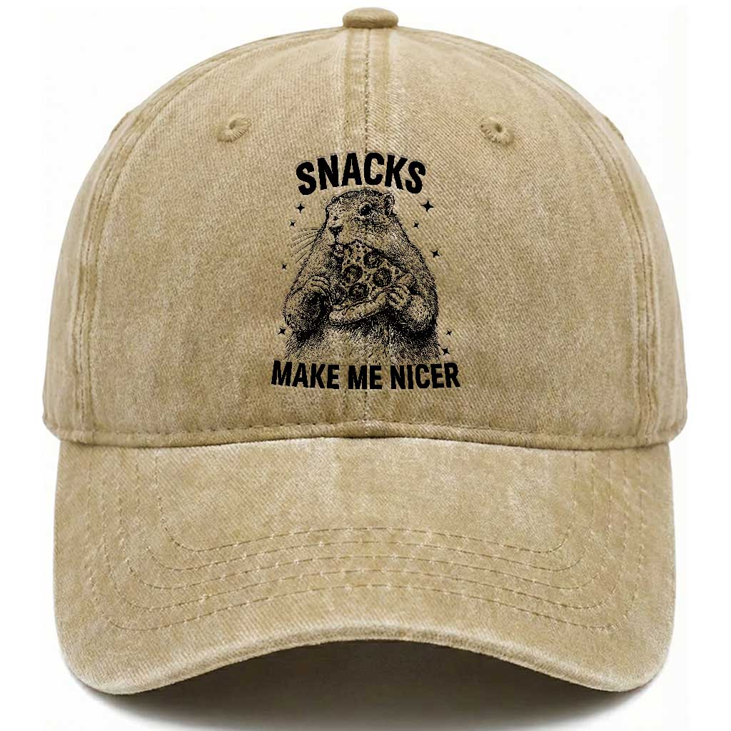 Funny Groundhog Eating Pizza Washed Cotton Baseball Cap Snacks Make Me Nicer