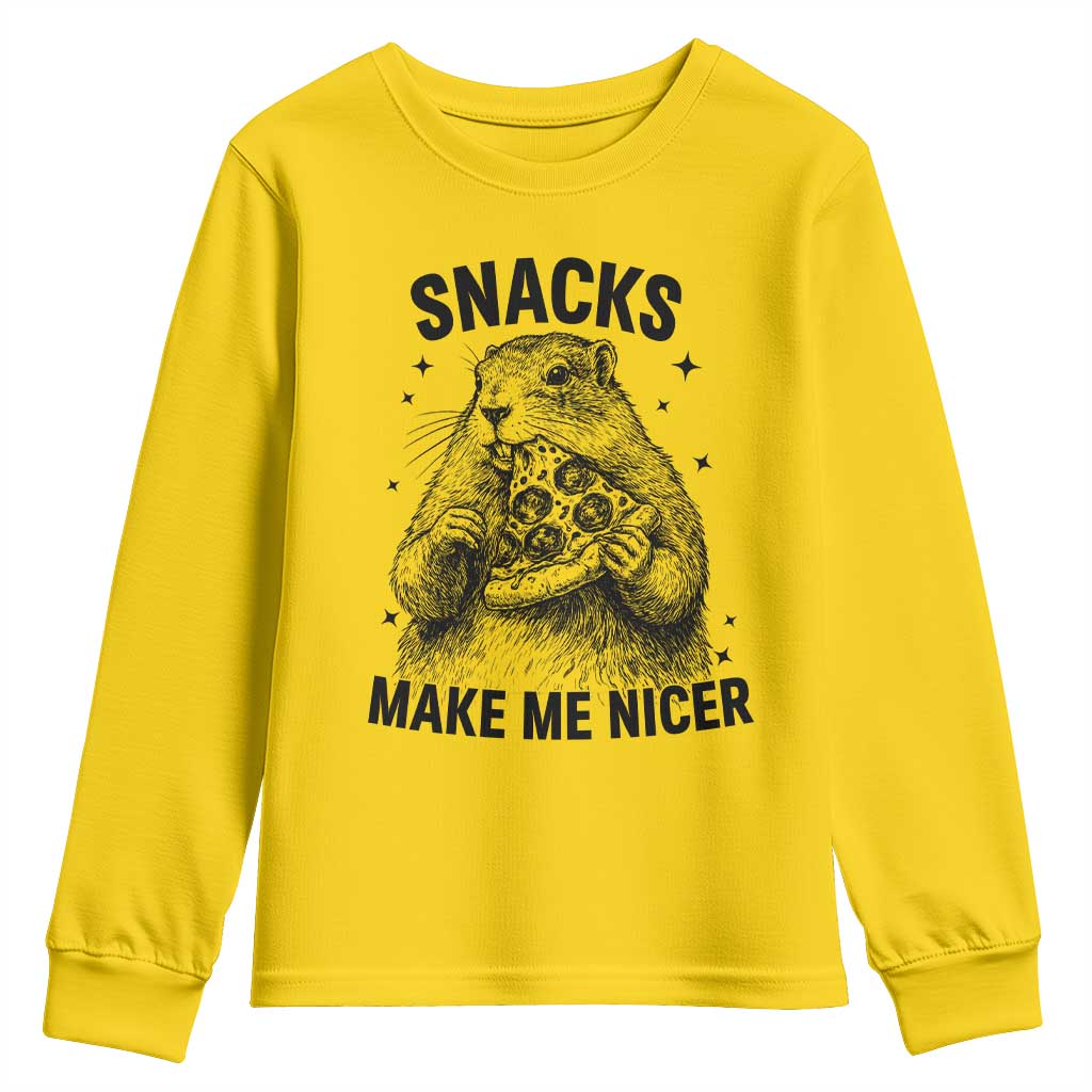 Funny Groundhog Eating Pizza Youth Sweatshirt Snacks Make Me Nicer