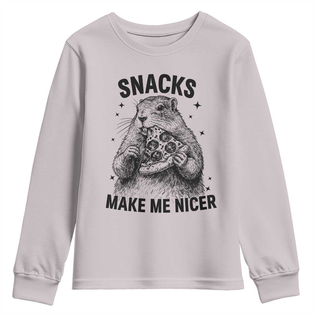 Funny Groundhog Eating Pizza Youth Sweatshirt Snacks Make Me Nicer