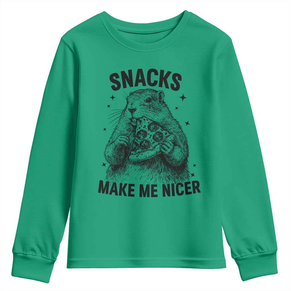 Funny Groundhog Eating Pizza Youth Sweatshirt Snacks Make Me Nicer