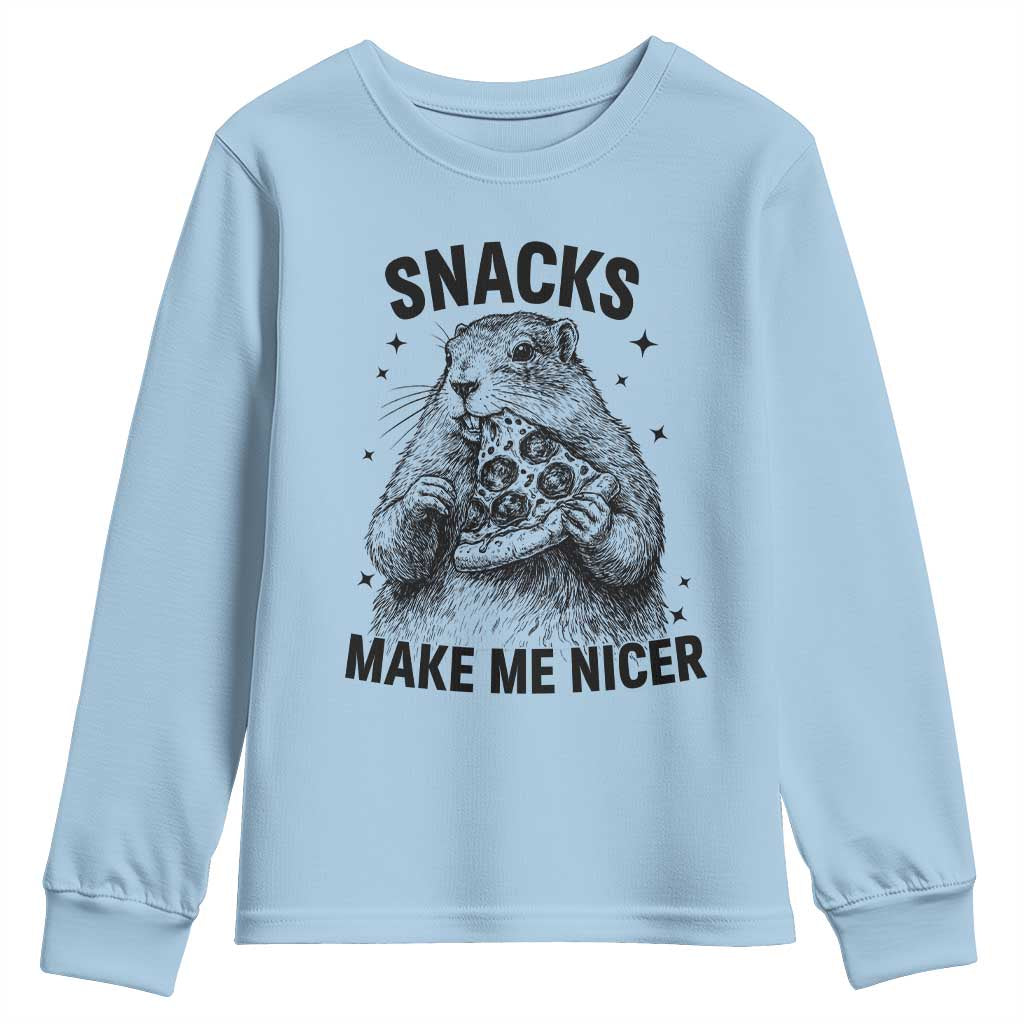 Funny Groundhog Eating Pizza Youth Sweatshirt Snacks Make Me Nicer