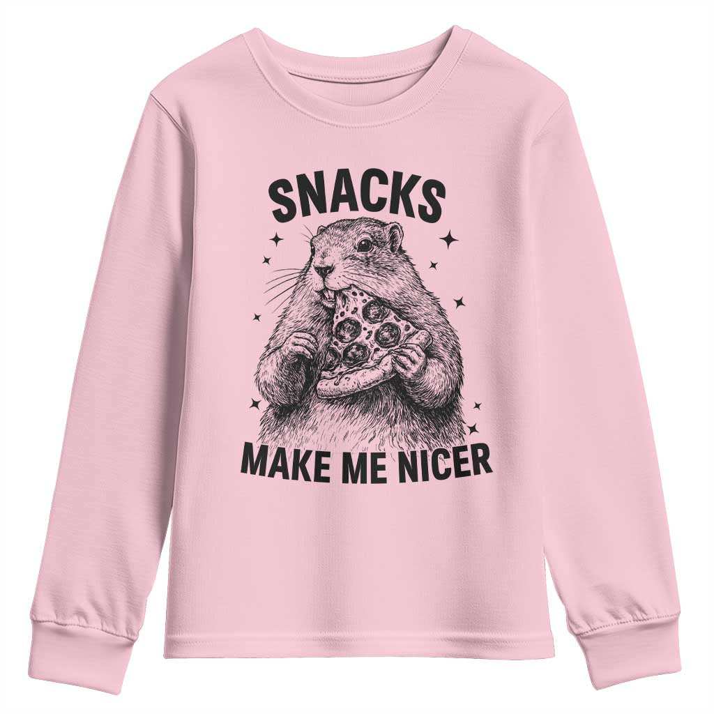Funny Groundhog Eating Pizza Youth Sweatshirt Snacks Make Me Nicer