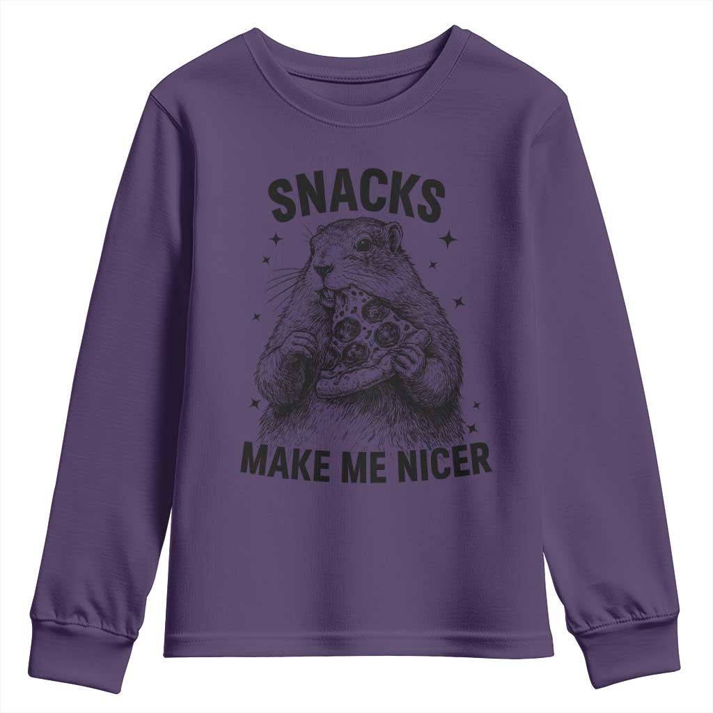 Funny Groundhog Eating Pizza Youth Sweatshirt Snacks Make Me Nicer