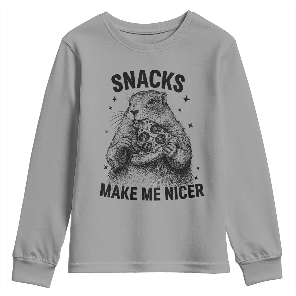 Funny Groundhog Eating Pizza Youth Sweatshirt Snacks Make Me Nicer