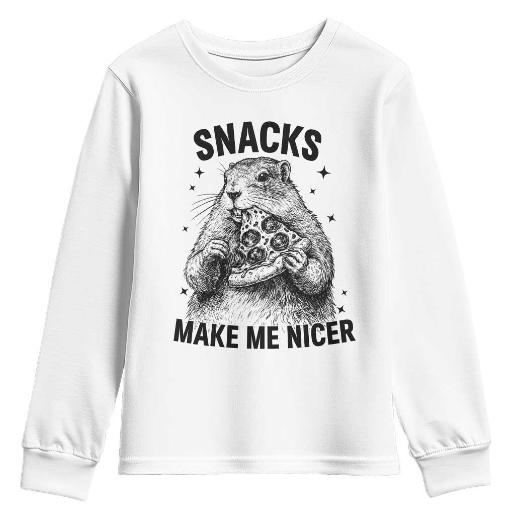 Funny Groundhog Eating Pizza Youth Sweatshirt Snacks Make Me Nicer