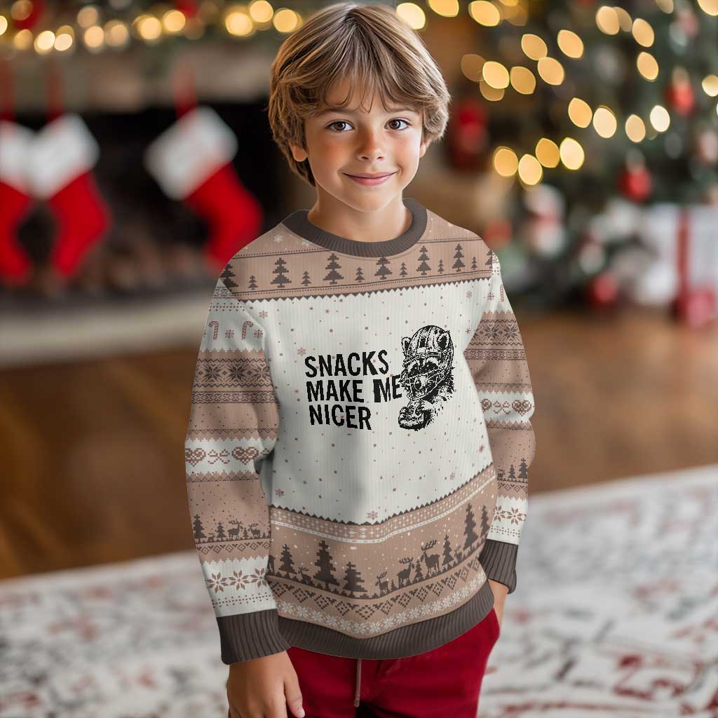 Funny Raccoon Eating Pizza Ugly Christmas Sweater Snacks Make Me Nicer