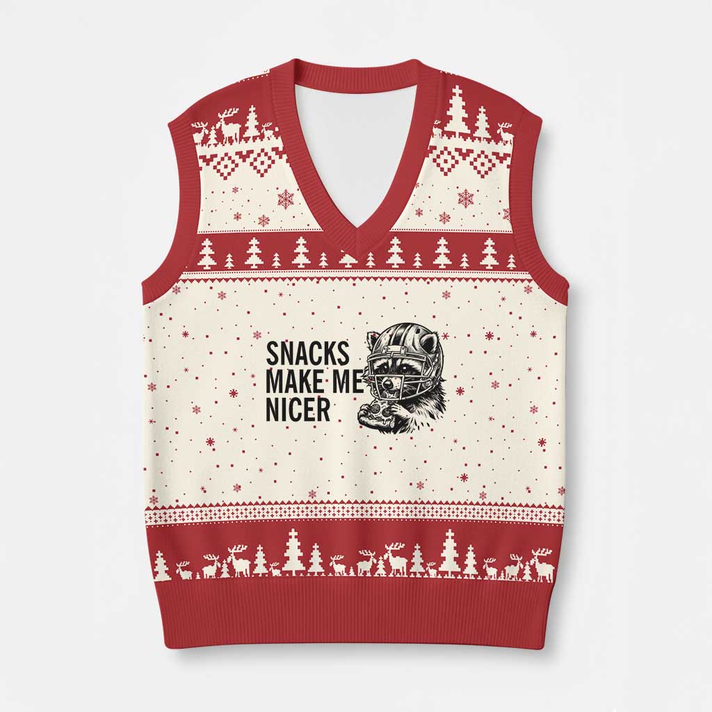 Funny Raccoon Eating Pizza V-Neck Knit Sweater Vest Snacks Make Me Nicer
