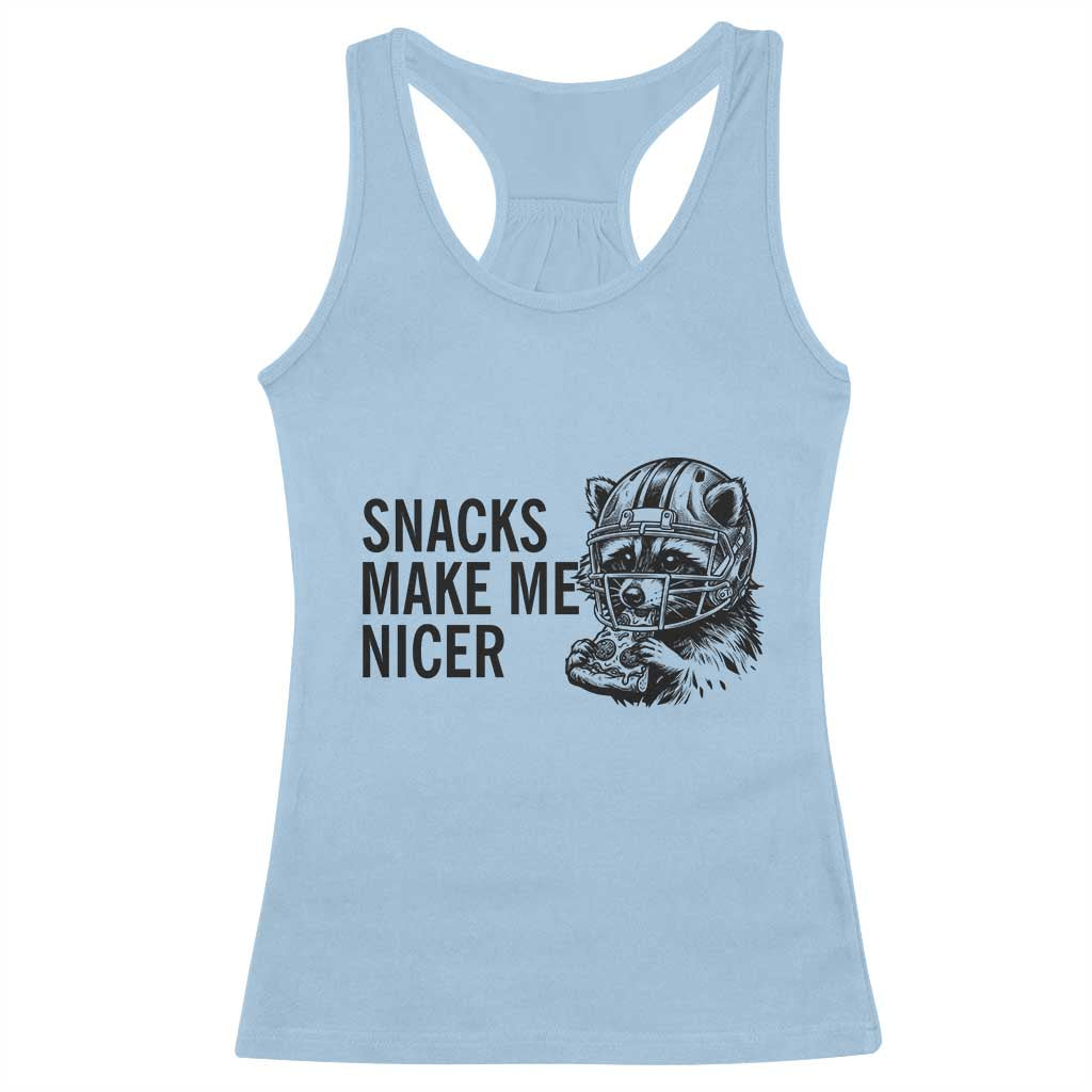 Funny Raccoon Eating Pizza Racerback Tank Top Snacks Make Me Nicer