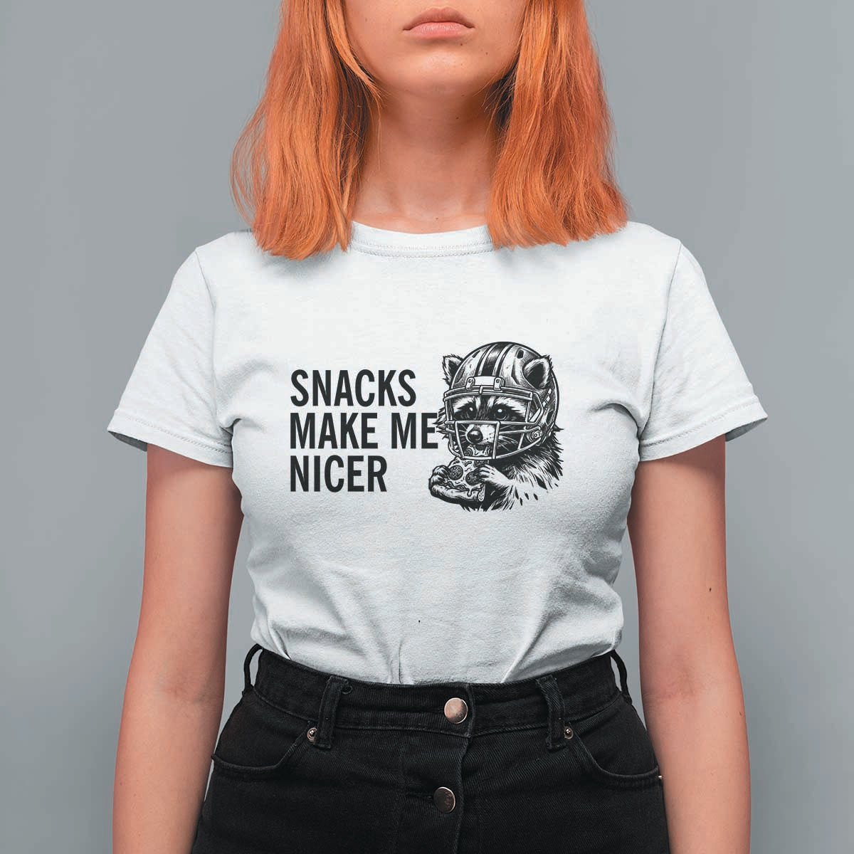 Funny Raccoon Eating Pizza T Shirt For Women Snacks Make Me Nicer
