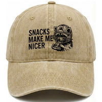 Funny Raccoon Eating Pizza Washed Cotton Baseball Cap Snacks Make Me Nicer