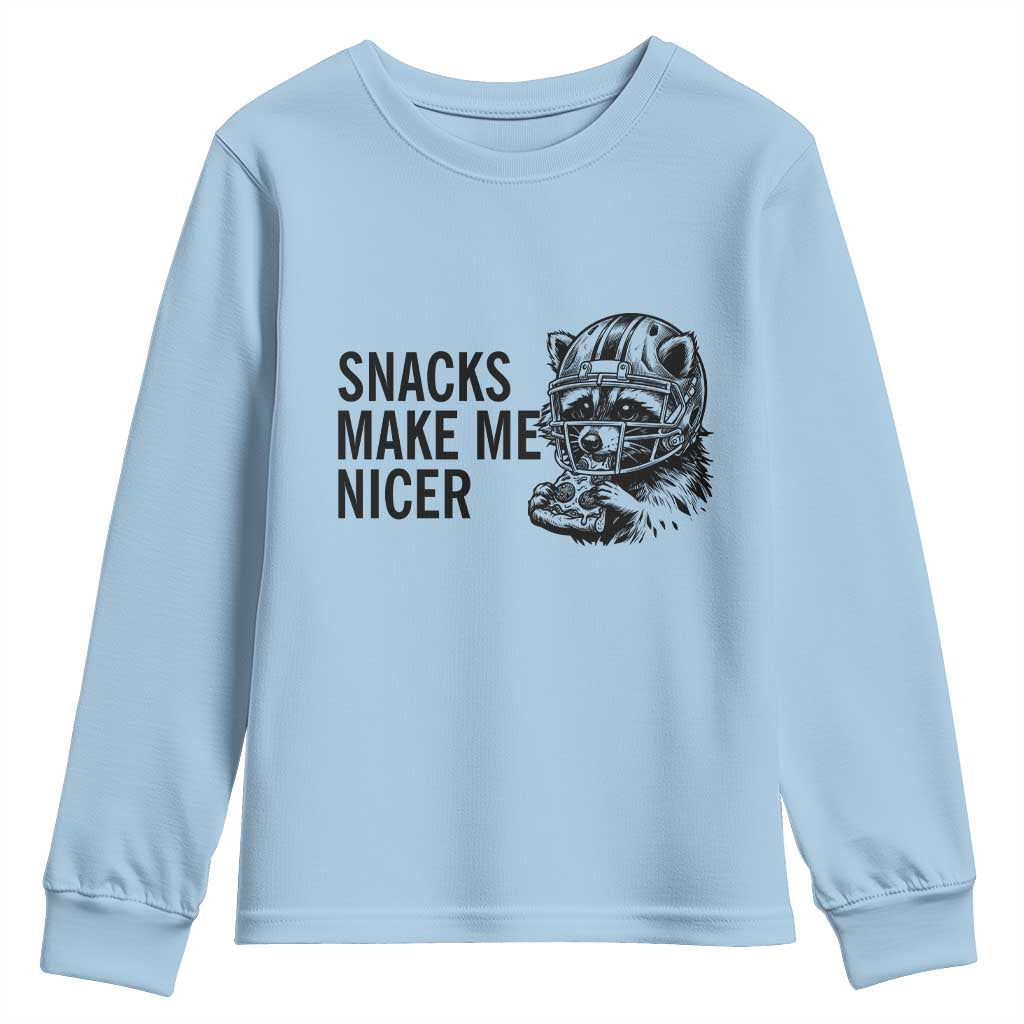 Funny Raccoon Eating Pizza Youth Sweatshirt Snacks Make Me Nicer