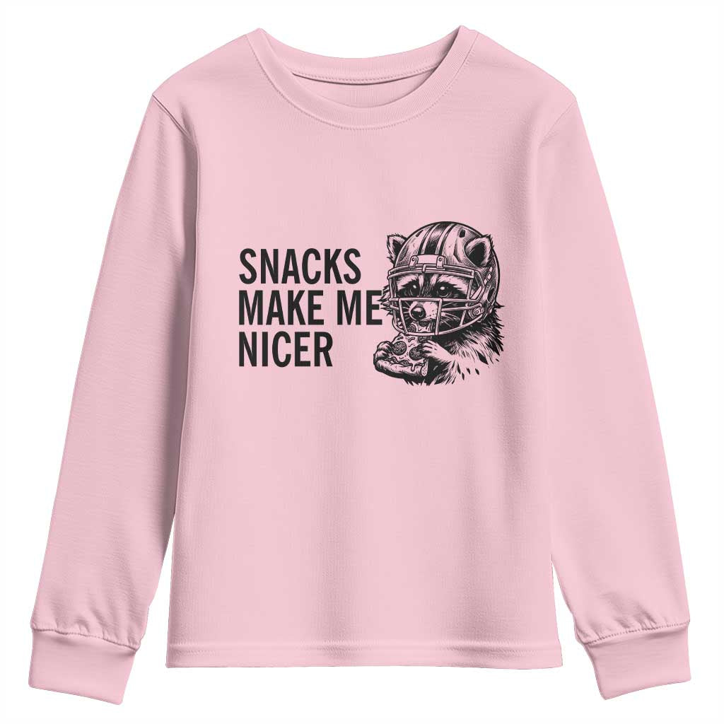 Funny Raccoon Eating Pizza Youth Sweatshirt Snacks Make Me Nicer