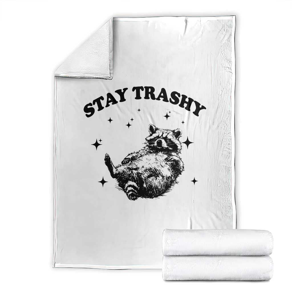 Funny Raccoon Meme Throw Blanket Stay Trashy