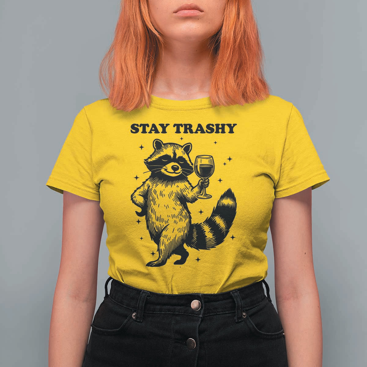 Stay Trashy Raccoon T Shirt For Women Funny Raccoon Drinking Wine Meme