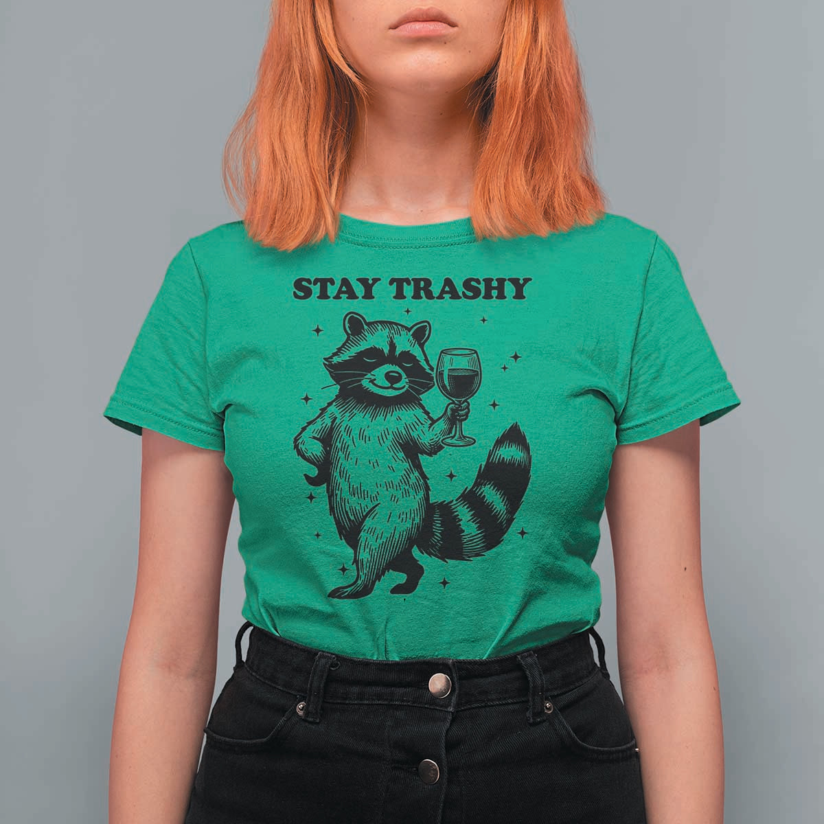 Stay Trashy Raccoon T Shirt For Women Funny Raccoon Drinking Wine Meme