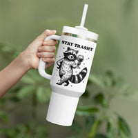 Stay Trashy Raccoon Tumbler With Handle Funny Raccoon Drinking Wine Meme