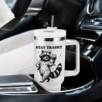 Stay Trashy Raccoon Tumbler With Handle Funny Raccoon Drinking Wine Meme