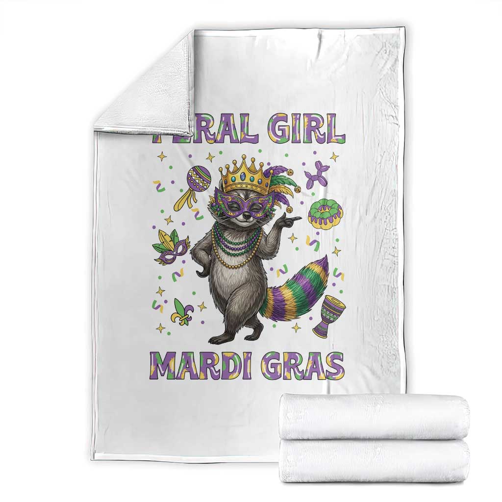 Mardi Gras Raccoon Throw Blanket Feral Girl Mardi Gras