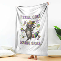 Mardi Gras Raccoon Throw Blanket Feral Girl Mardi Gras