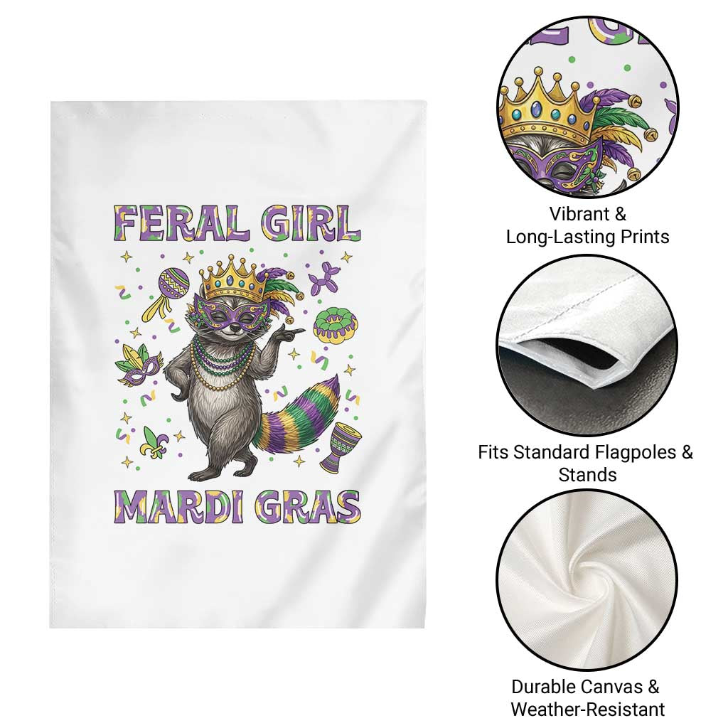 Mardi Gras Raccoon Garden Flag Feral Girl Mardi Gras