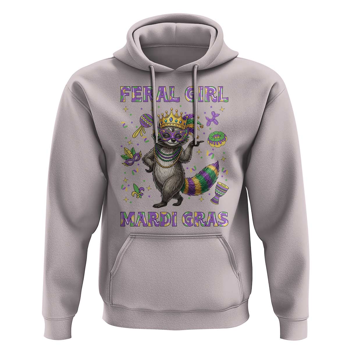 Mardi Gras Raccoon Hoodie Feral Girl Mardi Gras