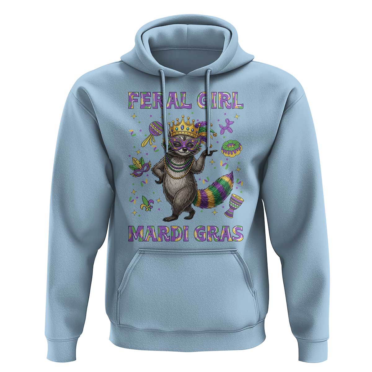 Mardi Gras Raccoon Hoodie Feral Girl Mardi Gras