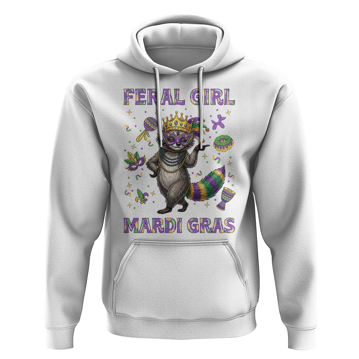 Mardi Gras Raccoon Hoodie Feral Girl Mardi Gras