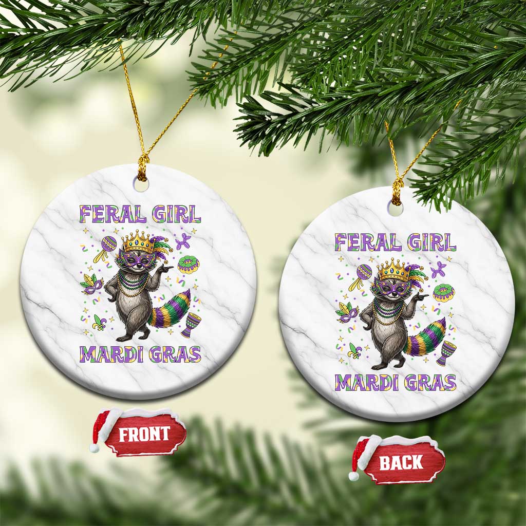 Mardi Gras Raccoon Ceramic Ornament Feral Girl Mardi Gras