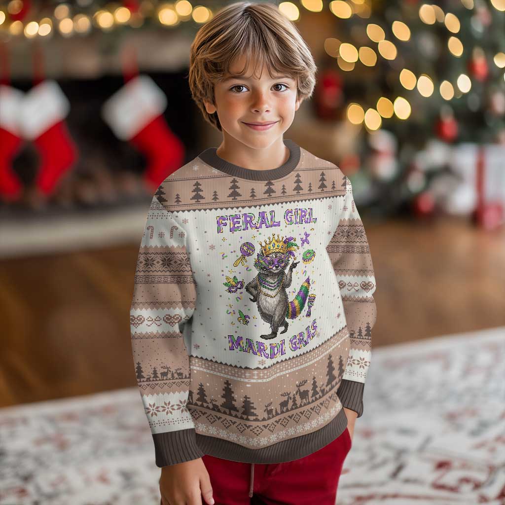Mardi Gras Raccoon Ugly Christmas Sweater Feral Girl Mardi Gras