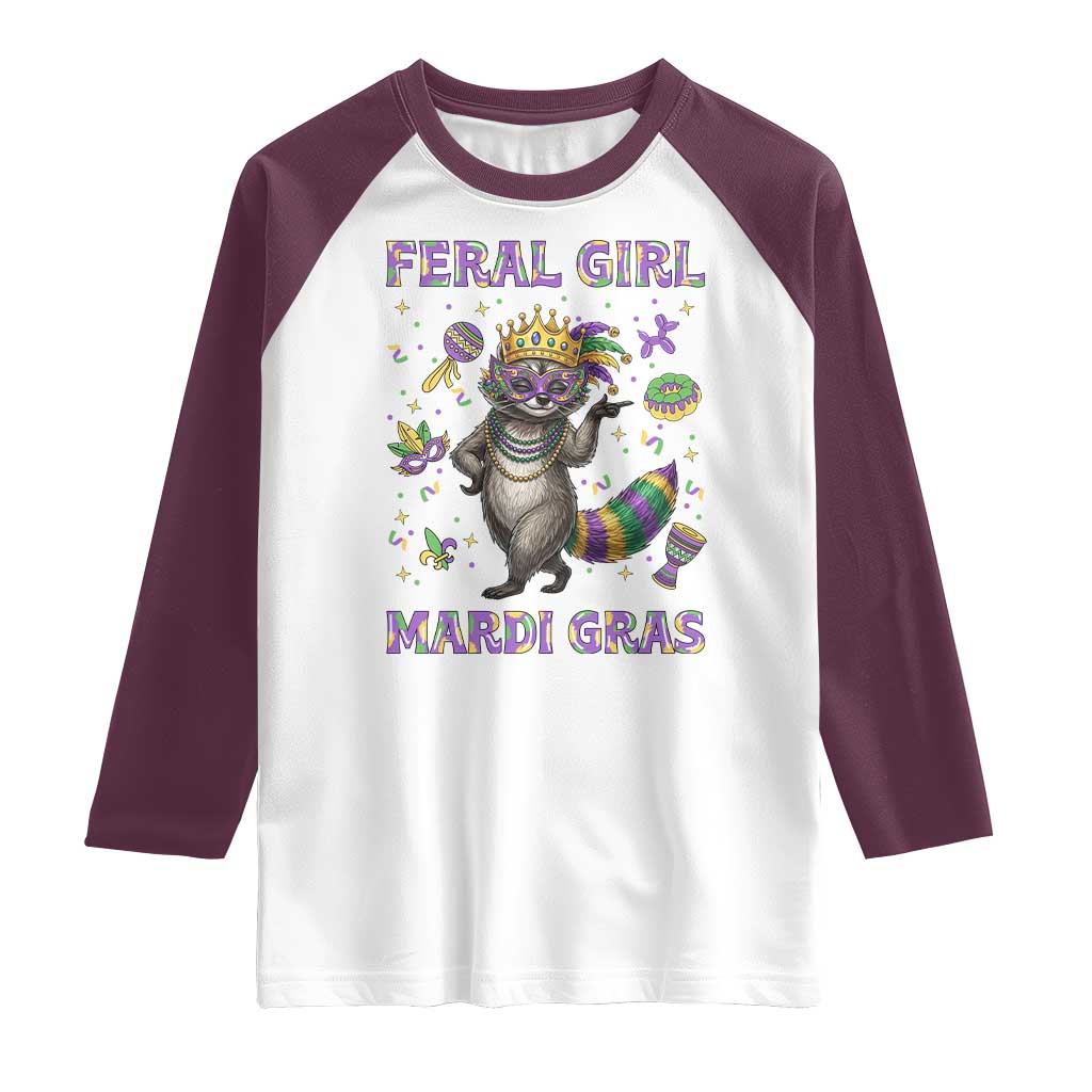 Mardi Gras Raccoon Raglan Shirt Feral Girl Mardi Gras