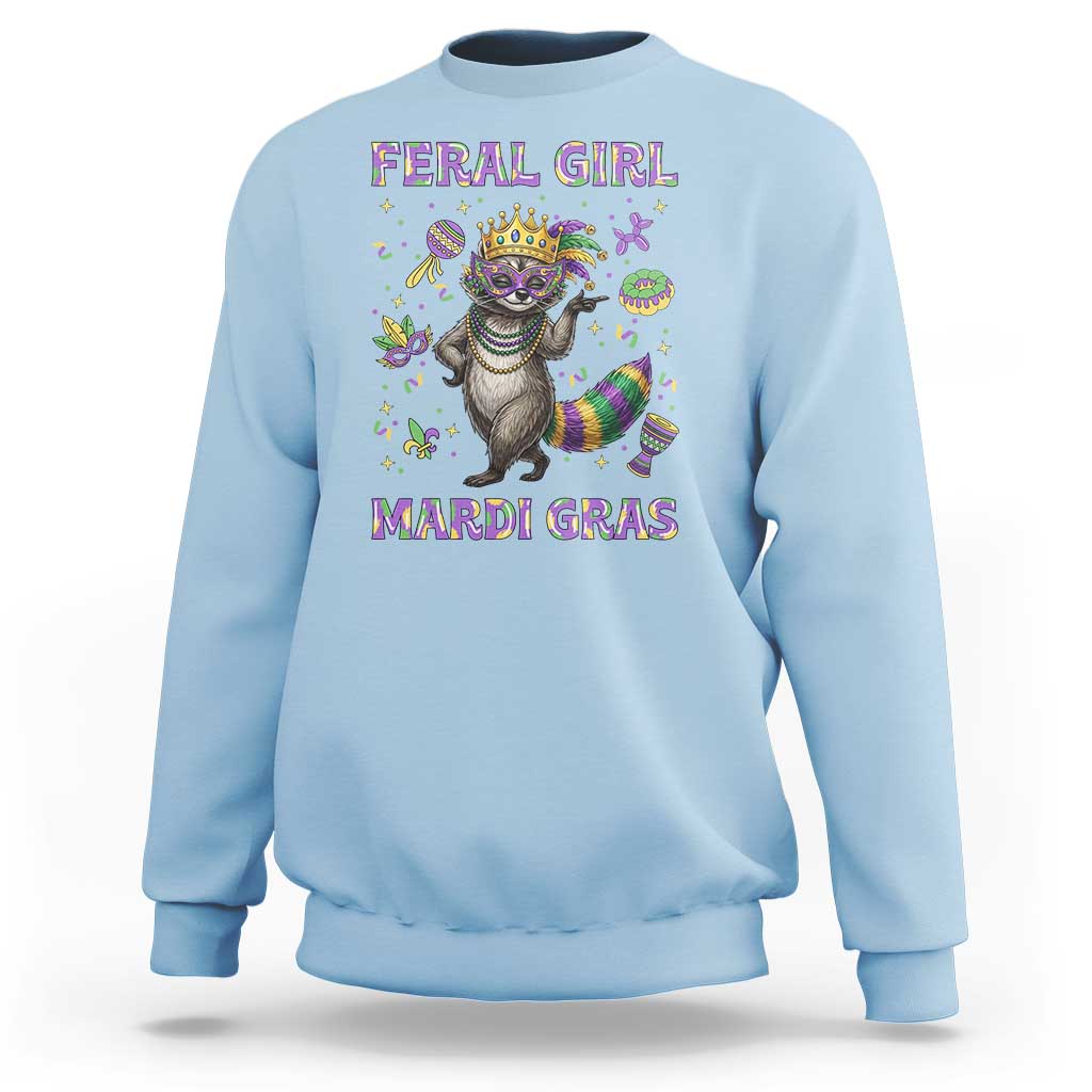 Mardi Gras Raccoon Sweatshirt Feral Girl Mardi Gras