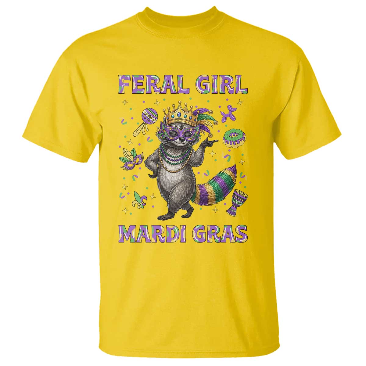 Mardi Gras Raccoon T Shirt Feral Girl Mardi Gras