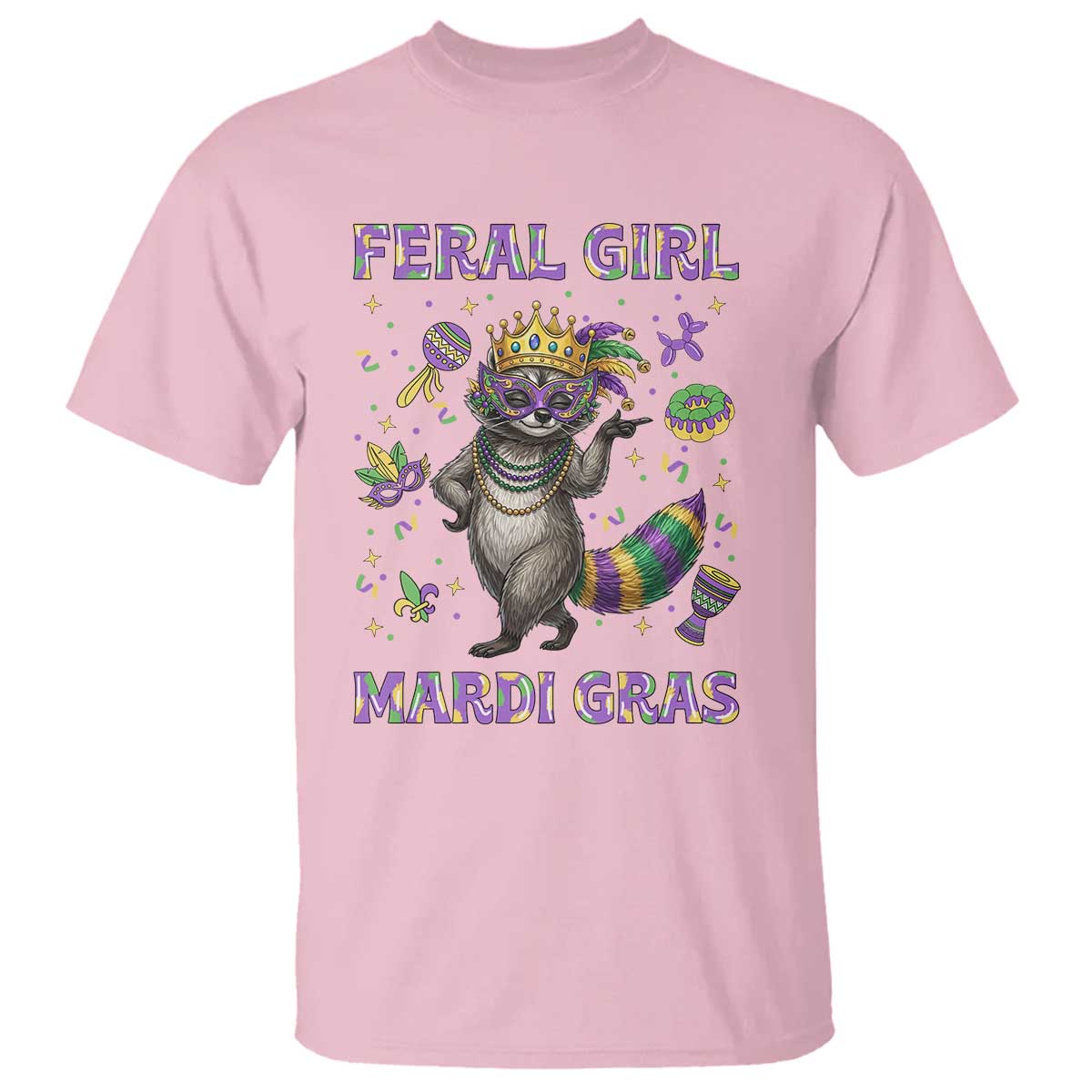 Mardi Gras Raccoon T Shirt Feral Girl Mardi Gras