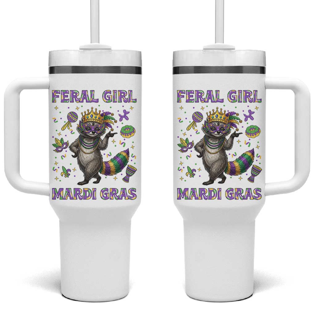 Mardi Gras Raccoon Tumbler With Handle Feral Girl Mardi Gras