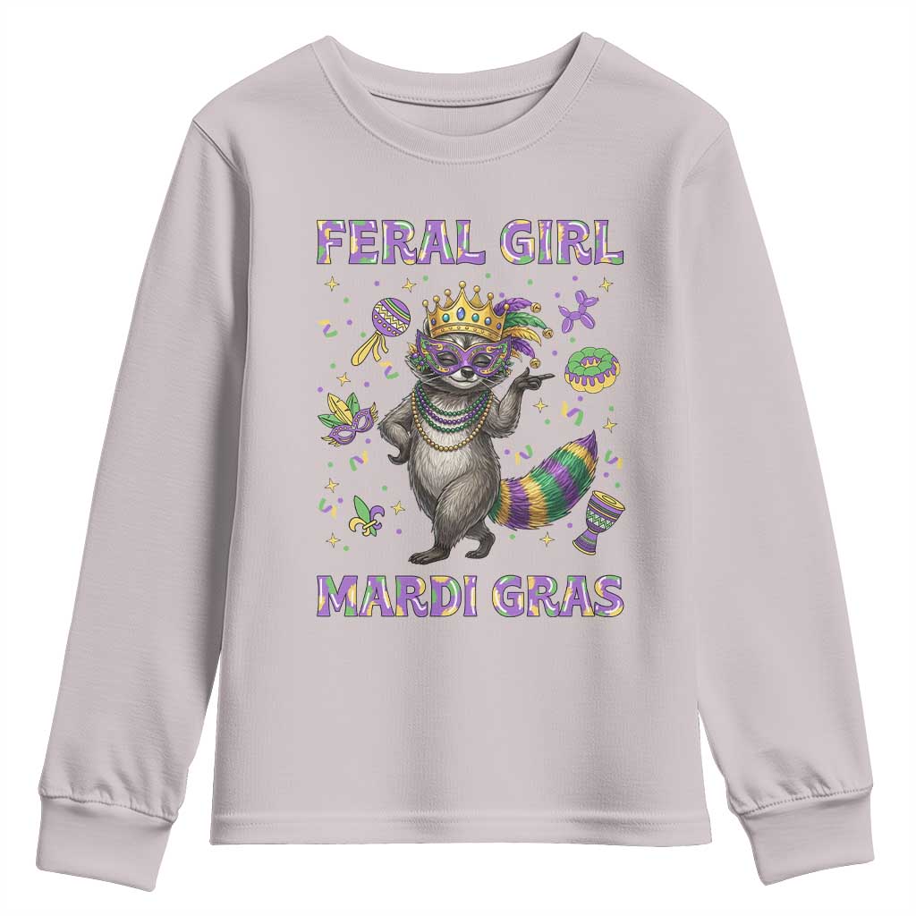 Mardi Gras Raccoon Youth Sweatshirt Feral Girl Mardi Gras