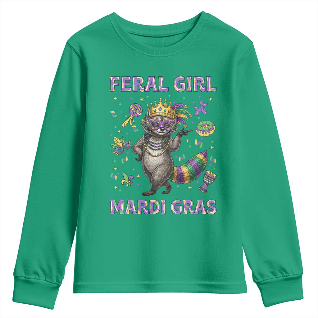 Mardi Gras Raccoon Youth Sweatshirt Feral Girl Mardi Gras