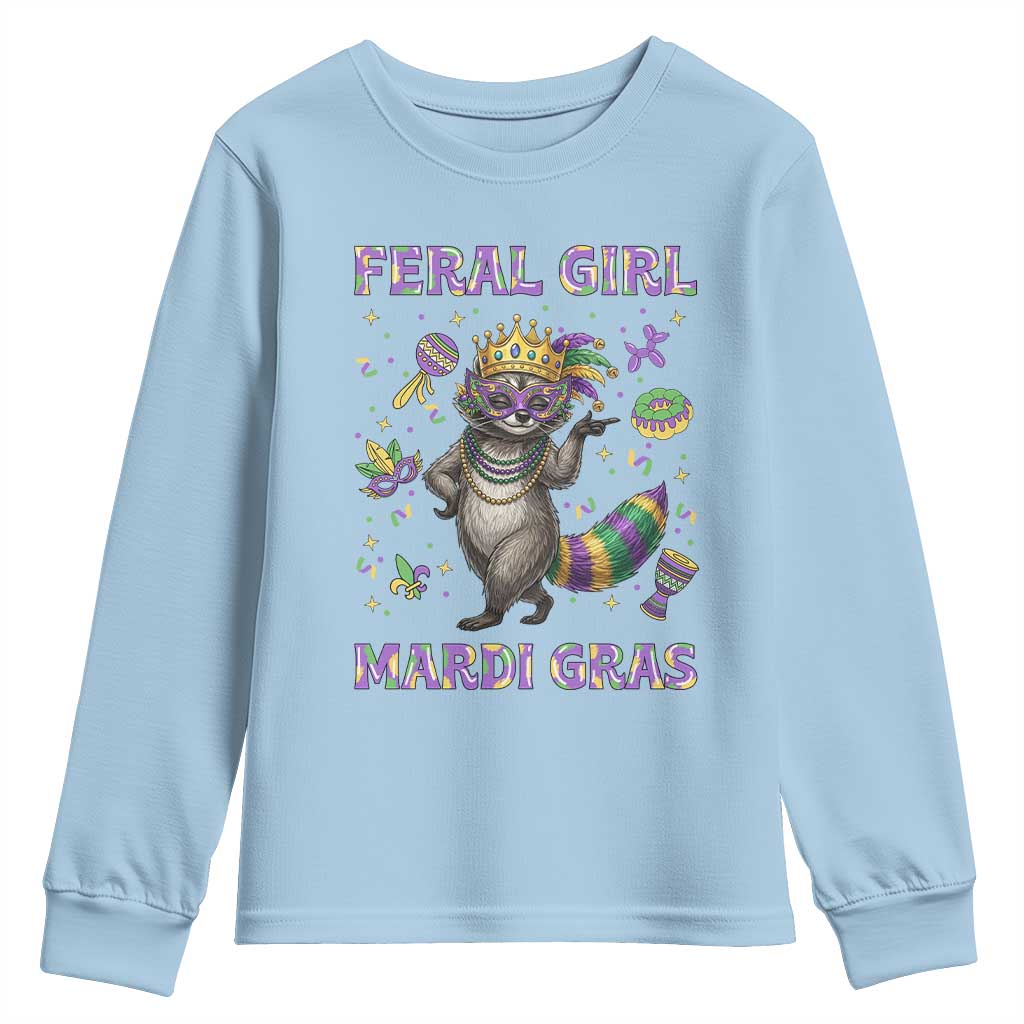 Mardi Gras Raccoon Youth Sweatshirt Feral Girl Mardi Gras