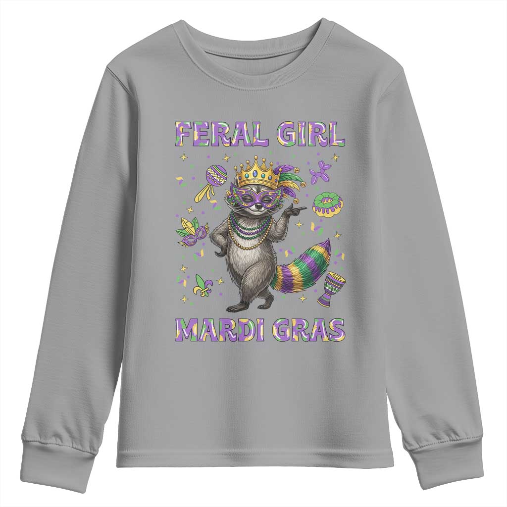 Mardi Gras Raccoon Youth Sweatshirt Feral Girl Mardi Gras