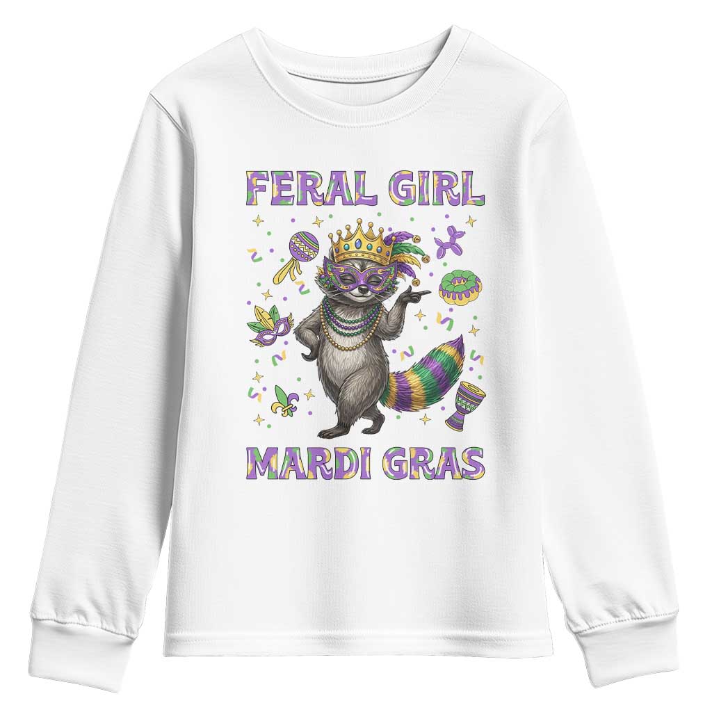 Mardi Gras Raccoon Youth Sweatshirt Feral Girl Mardi Gras