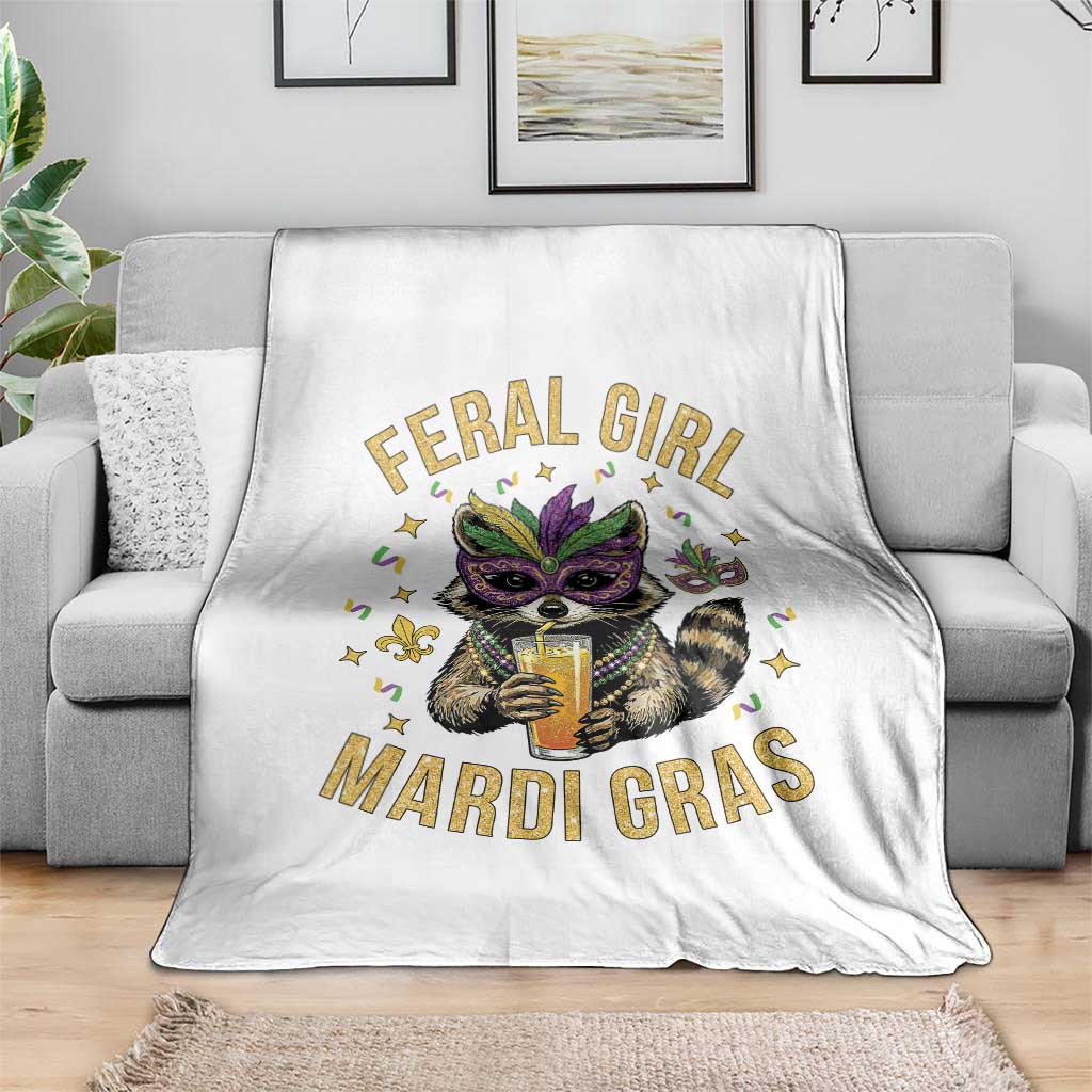 Mardi Gras Raccoon Throw Blanket Feral Girl Mardi Gras Trash Panda