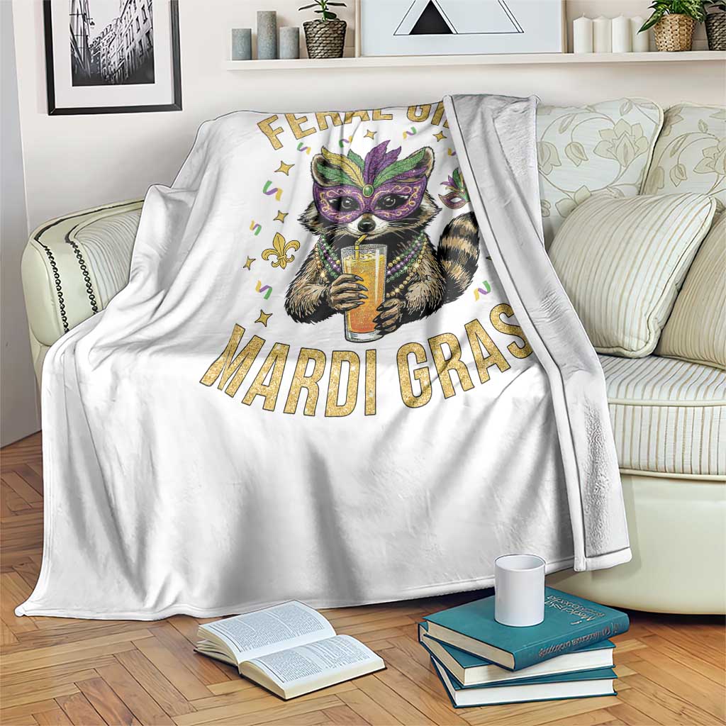 Mardi Gras Raccoon Throw Blanket Feral Girl Mardi Gras Trash Panda
