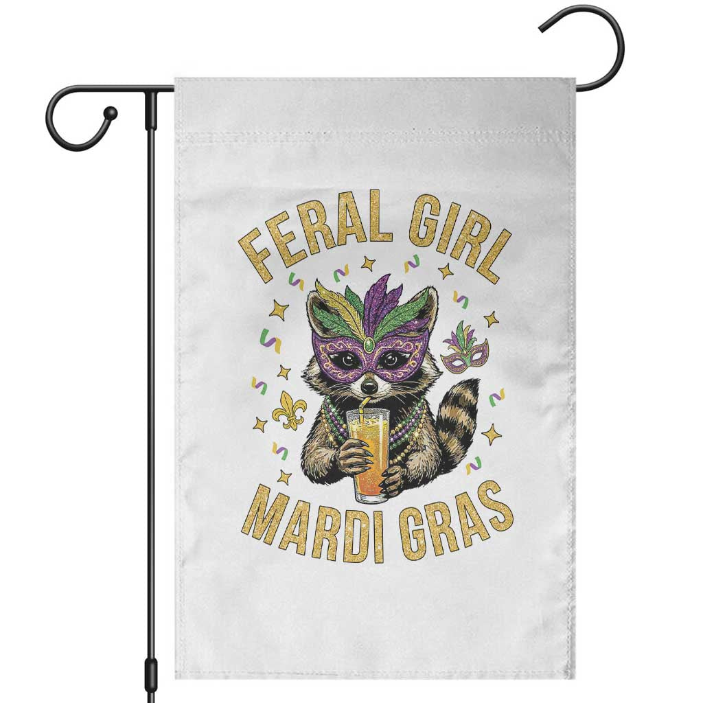 Mardi Gras Raccoon Garden Flag Feral Girl Mardi Gras Trash Panda