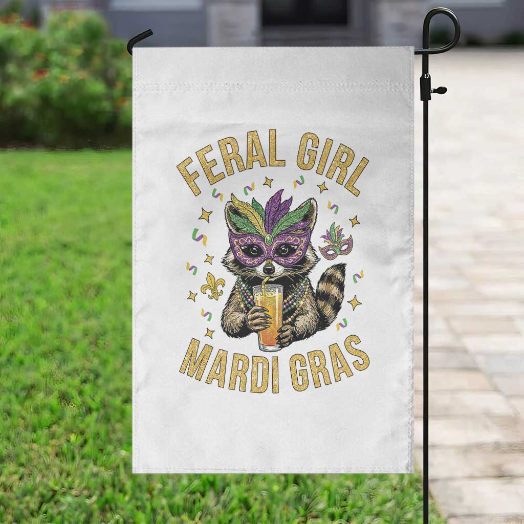 Mardi Gras Raccoon Garden Flag Feral Girl Mardi Gras Trash Panda