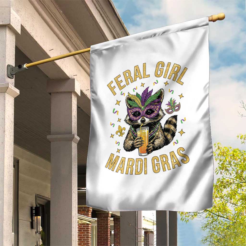 Mardi Gras Raccoon Garden Flag Feral Girl Mardi Gras Trash Panda