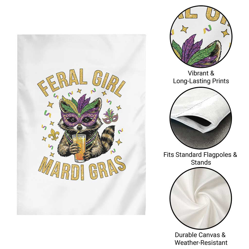 Mardi Gras Raccoon Garden Flag Feral Girl Mardi Gras Trash Panda
