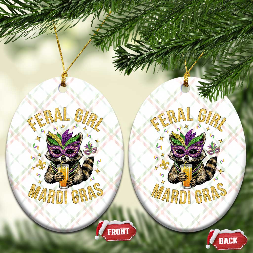 Mardi Gras Raccoon Ceramic Ornament Feral Girl Mardi Gras Trash Panda