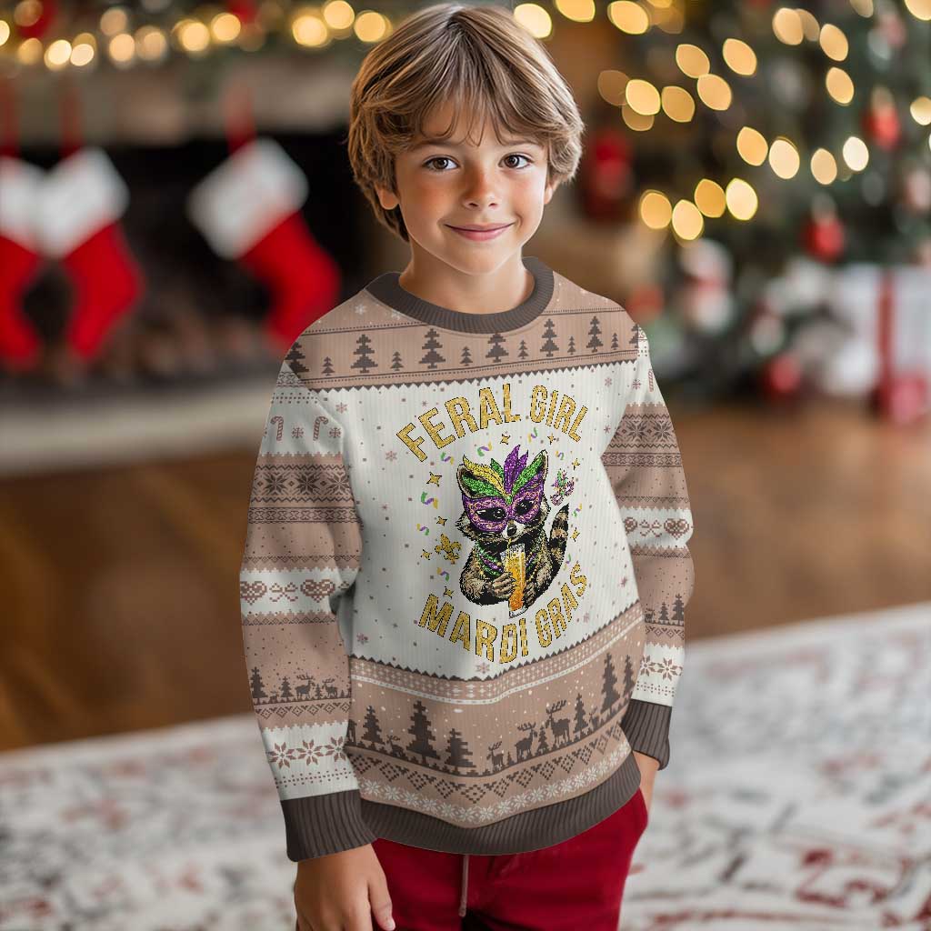 Mardi Gras Raccoon Ugly Christmas Sweater Feral Girl Mardi Gras Trash Panda